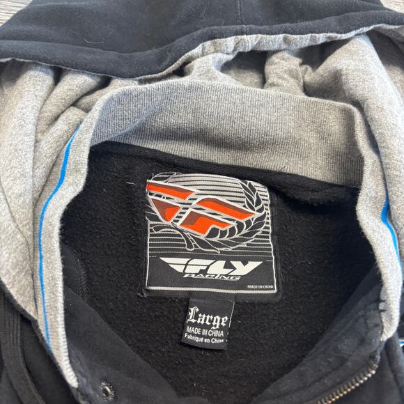 Fly Racing Black Gray‎ Mens L Motocross MVP Varsity Jacket Hoodie Snap Button - Picture 4 of 7